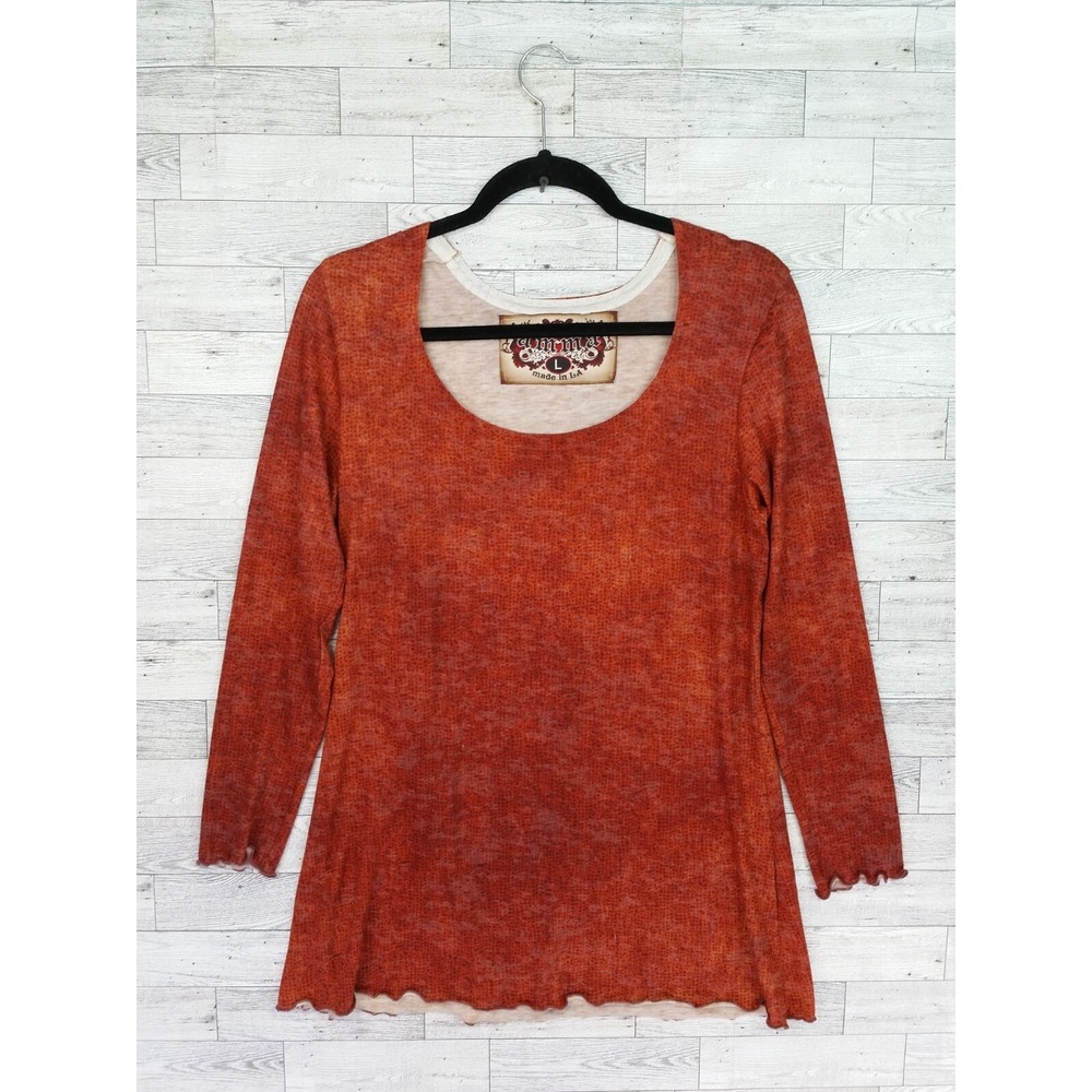 Women's Amma Knit Tunic Top Colorful Art To Wear Made in LA Sz Large L Orange